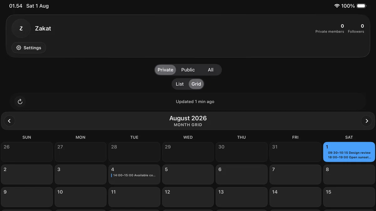 SotiDo shared calendar month grid