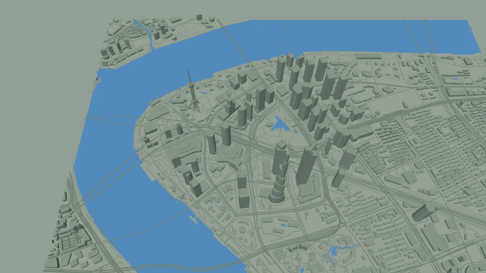 SotiDo地球仪上的黄浦江和浦东三维建筑。