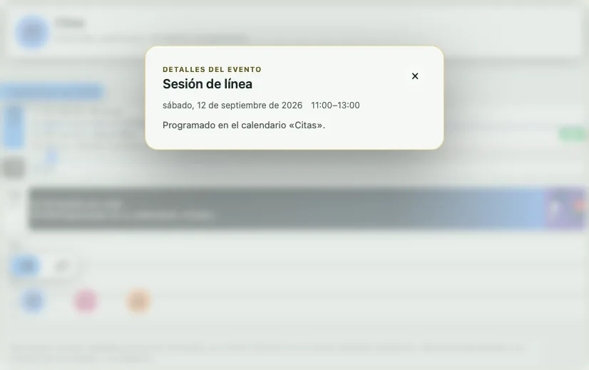 Calendario SotiDo con los detalles privados de una cita de cliente para una sesión de tatuaje